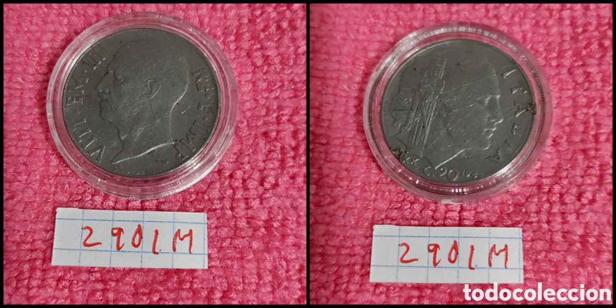 Monedas antiguas de Europa: 20 cent&eacute;simo italianos a&ntilde;o 1942, magn&eacute;tica XX, 21,5mm