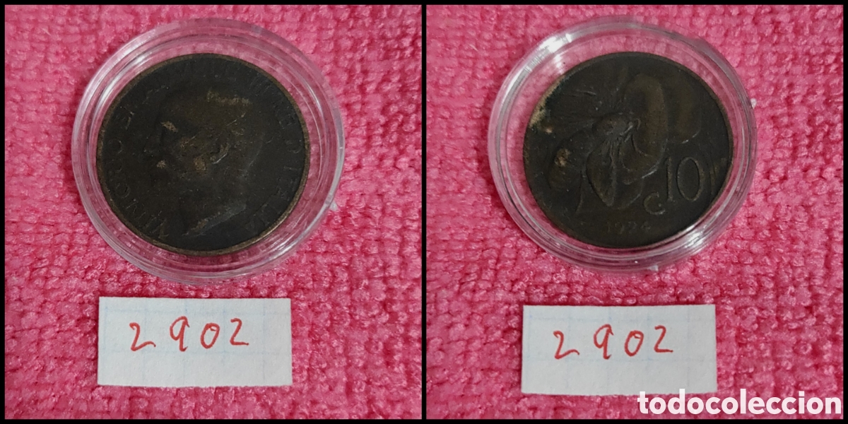Monedas antiguas de Europa: 10 cent&eacute;simos italianos a&ntilde;o 1924