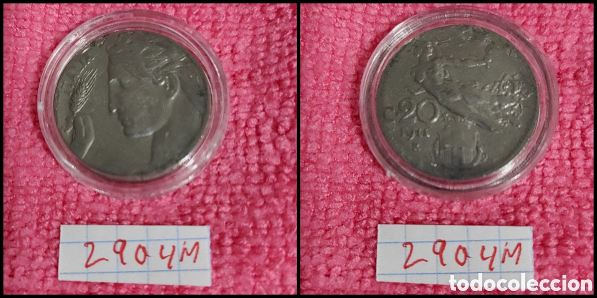 Monedas antiguas de Europa: 20 cent&eacute;simos italianos a&ntilde;o 1911