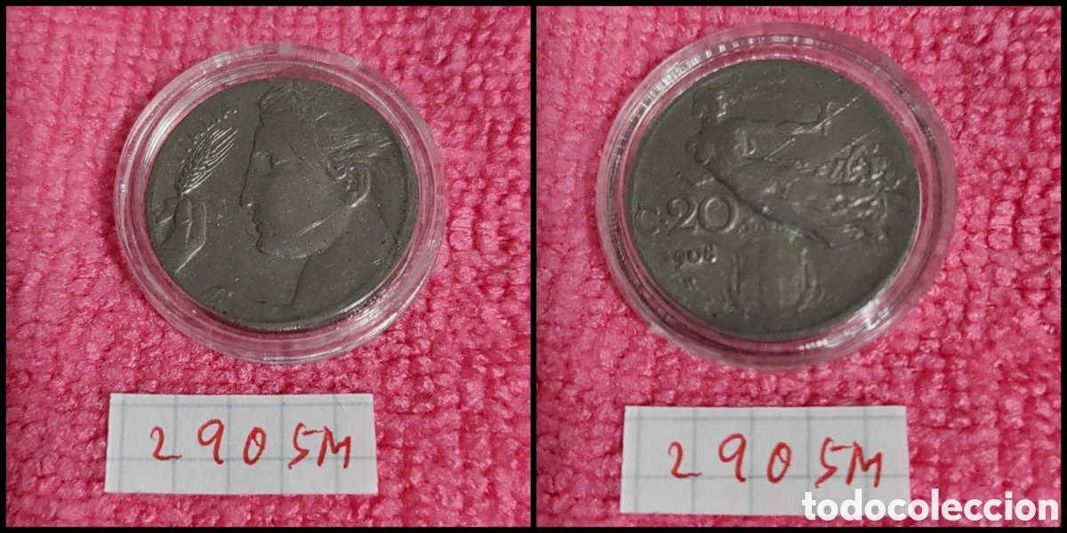 Monedas antiguas de Europa: 20 cent&eacute;simos italianos a&ntilde;o 1908