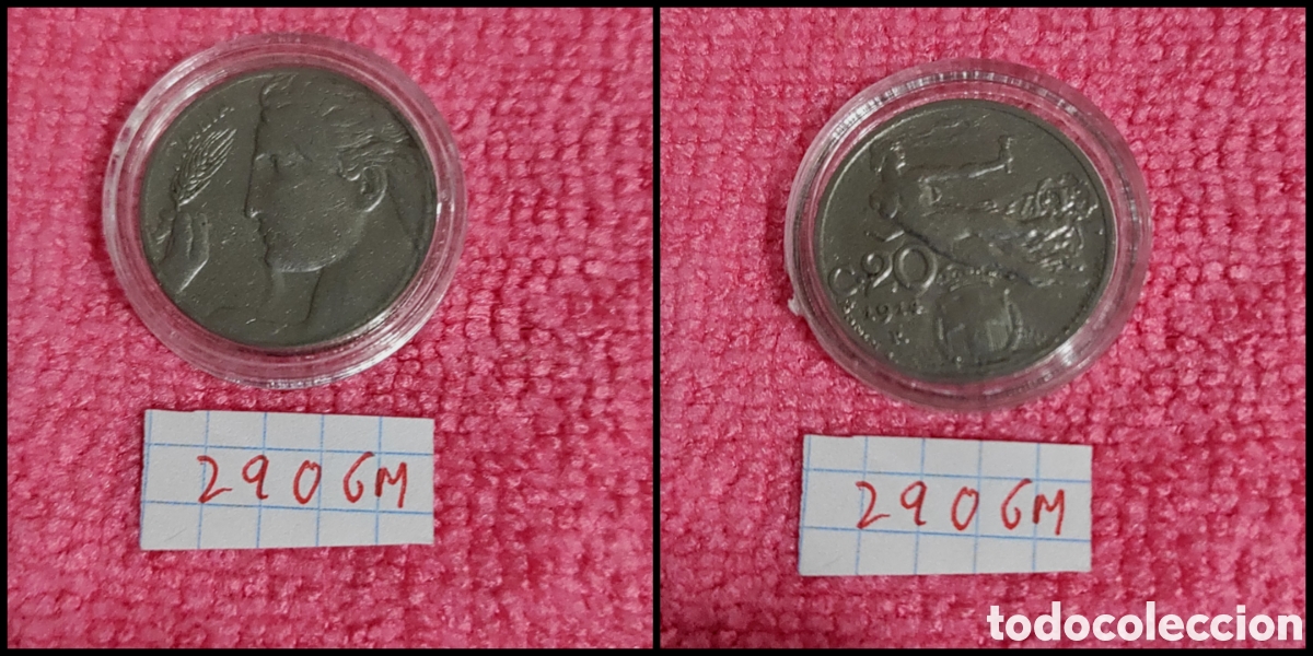 Monedas antiguas de Europa: 20 cent&eacute;simos italianos a&ntilde;o 1914