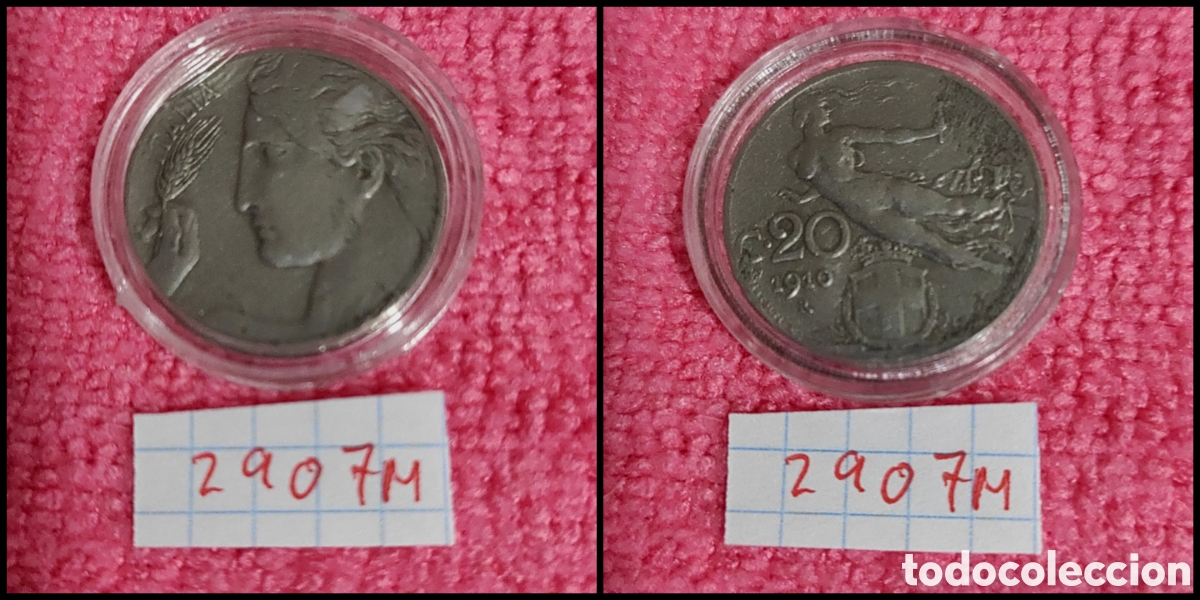 Monedas antiguas de Europa: 20 cent&eacute;simos italianos a&ntilde;o 1910