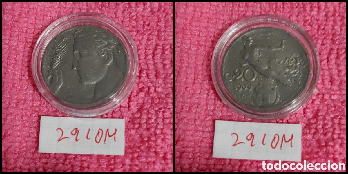 Monedas antiguas de Europa: 20 cent&eacute;simos italianos a&ntilde;o 1909
