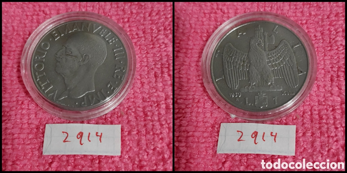 Monedas antiguas de Europa: 1 lira italiana a&ntilde;o 1939, no magn&eacute;tica XVIII