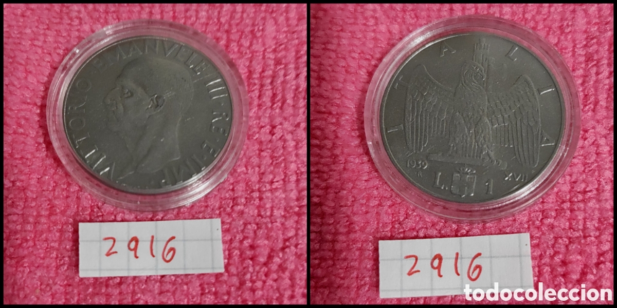 Monedas antiguas de Europa: 1 lira italiana a&ntilde;o 1939, no magn&eacute;tica, XVII