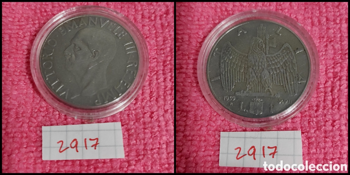 Monedas antiguas de Europa: 1 lira italiana a&ntilde;o 1939, no magn&eacute;tica, XVII