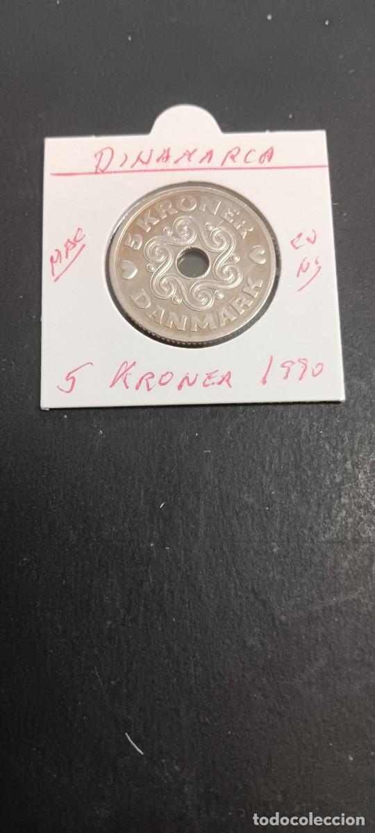 Monedas antiguas de Europa: DINAMARCA 5 KRONER 1990 MBC KM=869.1 (CUPRONIQUEL)