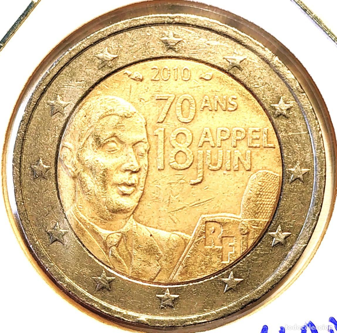 Moedas antigas da Europa: FRANCIA (2001-) - 2 EUROS 2010 - 70&deg; ANIVERSARIO-LLAMADA DEL GENERAL DE GAULLE - A - 8,50 GR. BIMET