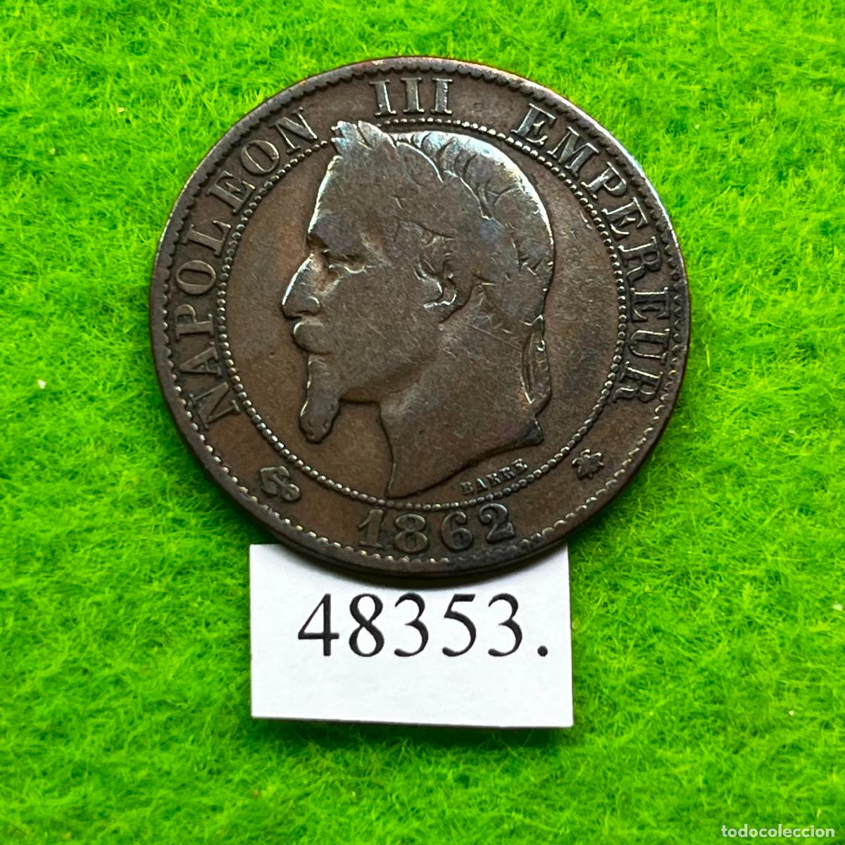 Monedas antiguas de Europa: Francia 5 c&eacute;ntimos 1862 A, ceca de Paris