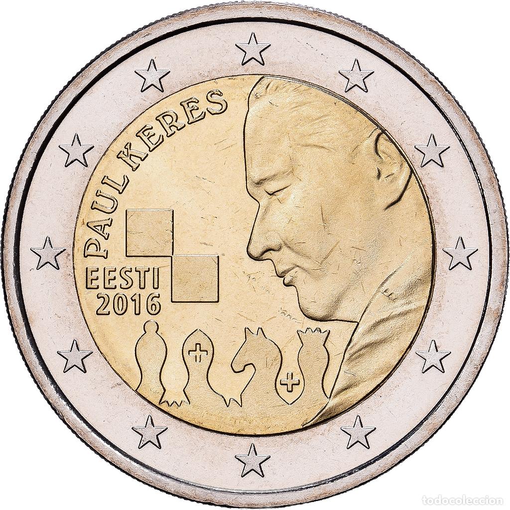 Monedas antiguas de Europa: [#1513737] Estonia, 2 Euro, 100e anniversaire de la naissance de Paul Keres, joueur