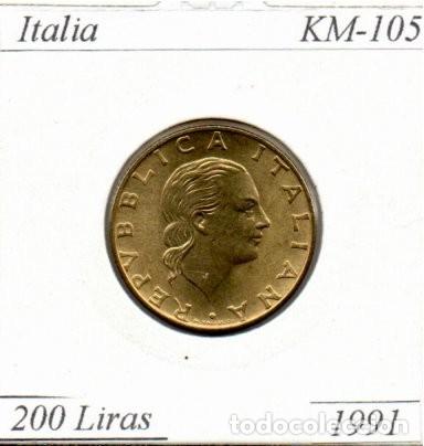 Monedas antiguas de Europa: ITALIA 1991, 200 LIRAS, KM-105, SC-UNC;