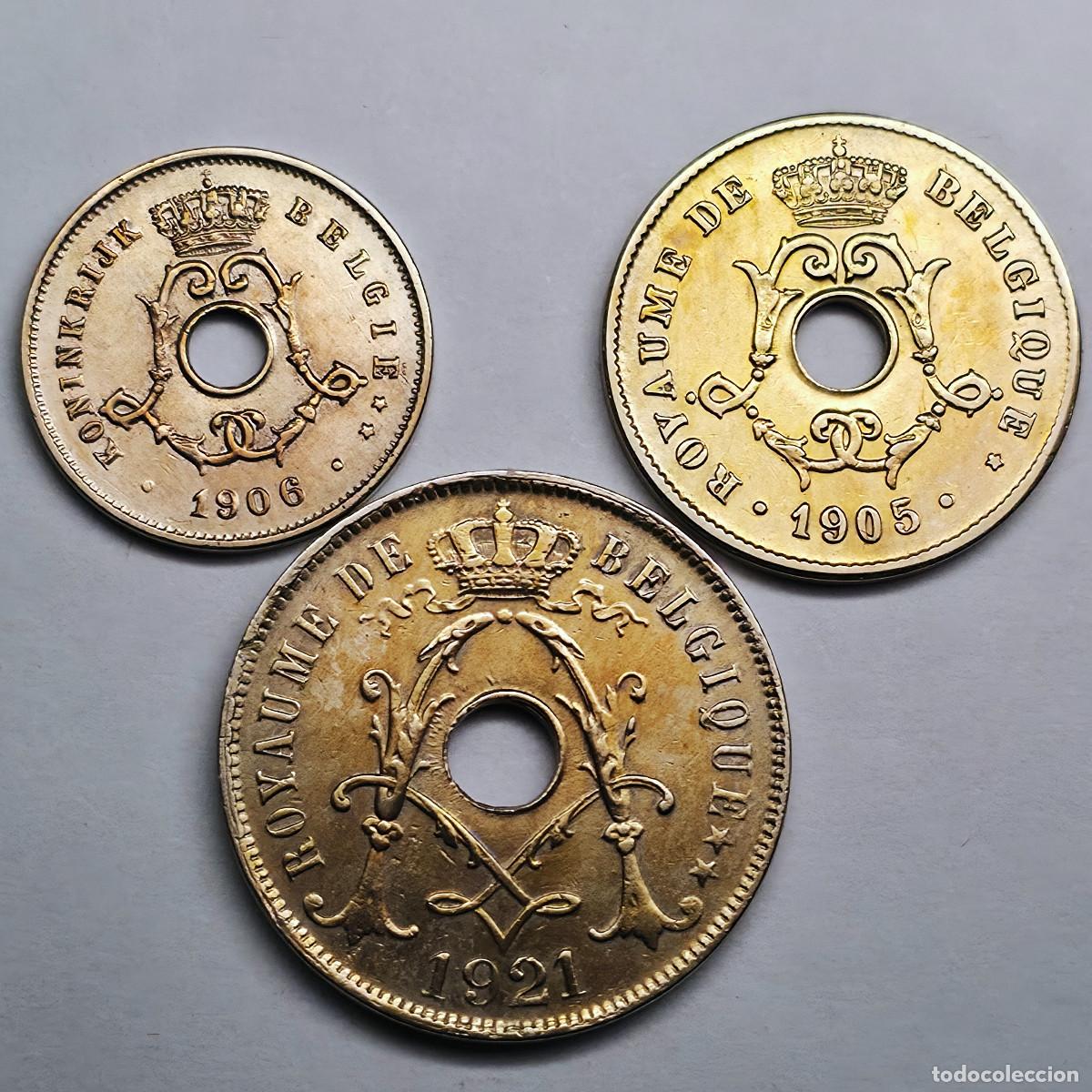 Monedas antiguas de Europa: LOTE 3 MONEDAS BELGICA 5 CENTIMOS 1906, 10 CENTIMOS 1905 Y 25 CENTIMOS 1921