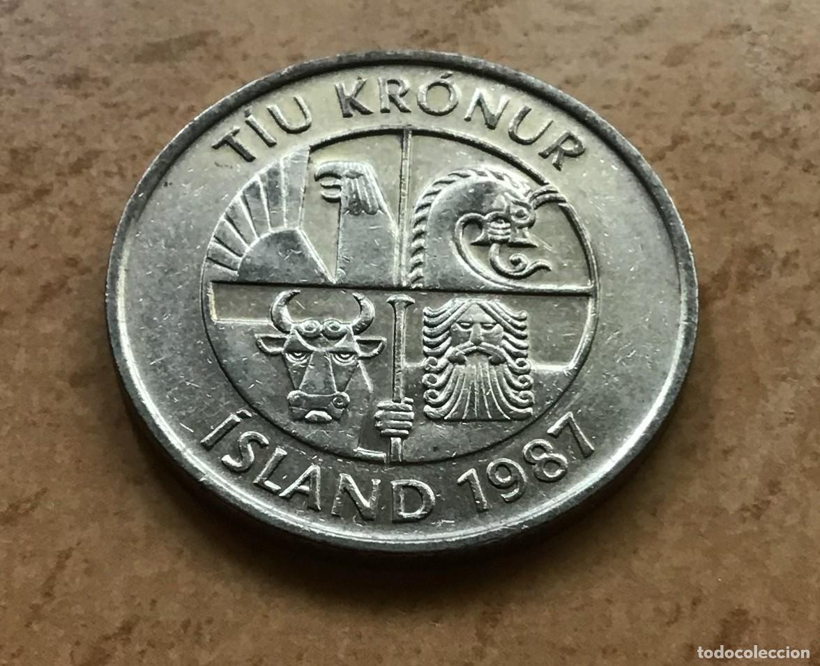 Monedas antiguas de Europa: 10 coronas de Islandia. A&ntilde;o 1987