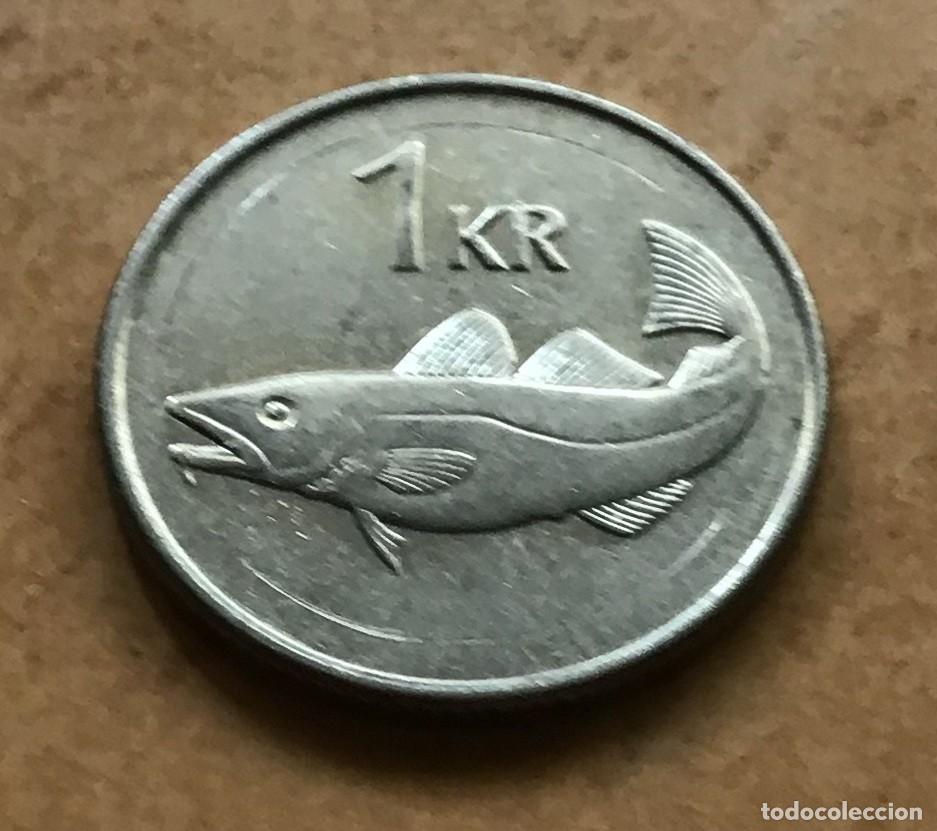 Monedas antiguas de Europa: 1 corona de Islandia. A&ntilde;o 1989