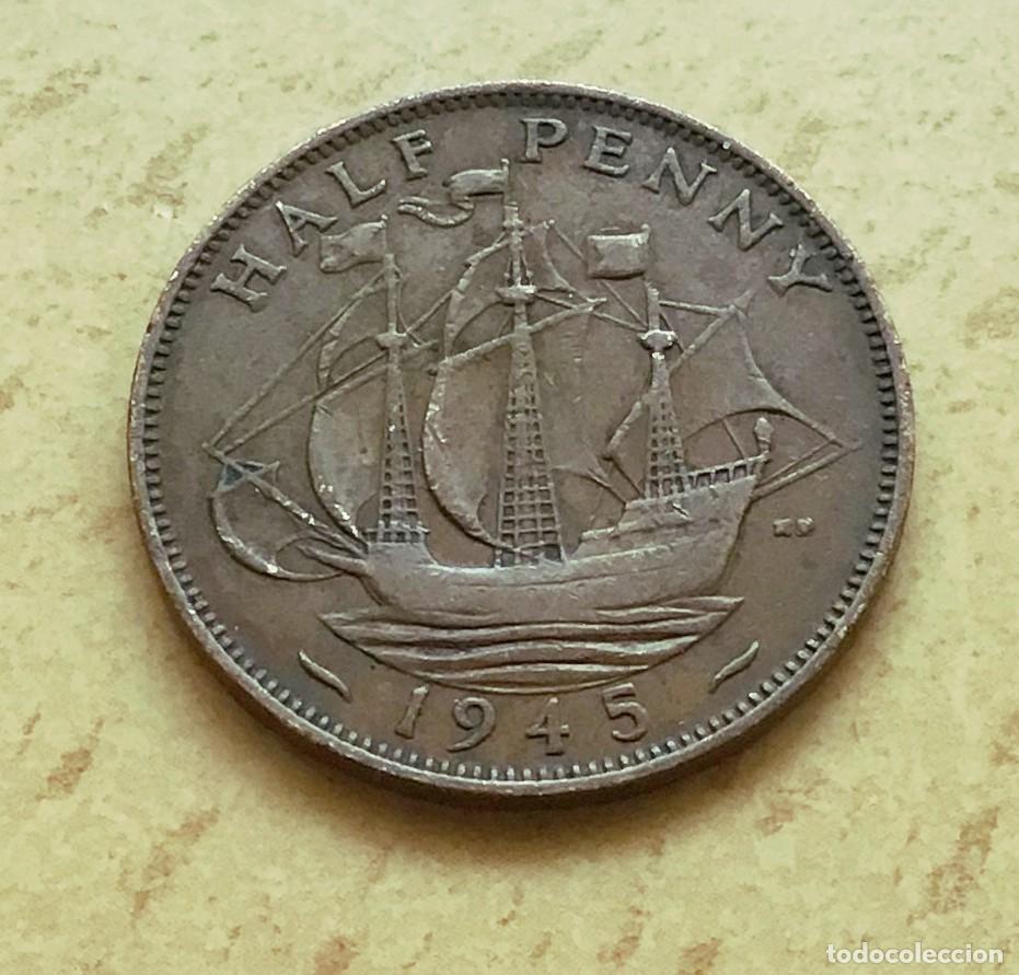 Monedas antiguas de Europa: 1/2 penique del Reino Unido. A&ntilde;o 1945