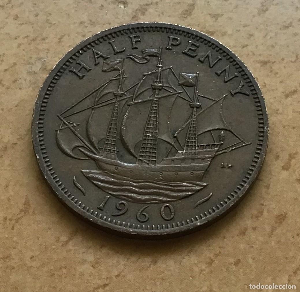 Monedas antiguas de Europa: 1/2 penique del Reino Unido. A&ntilde;o 1960