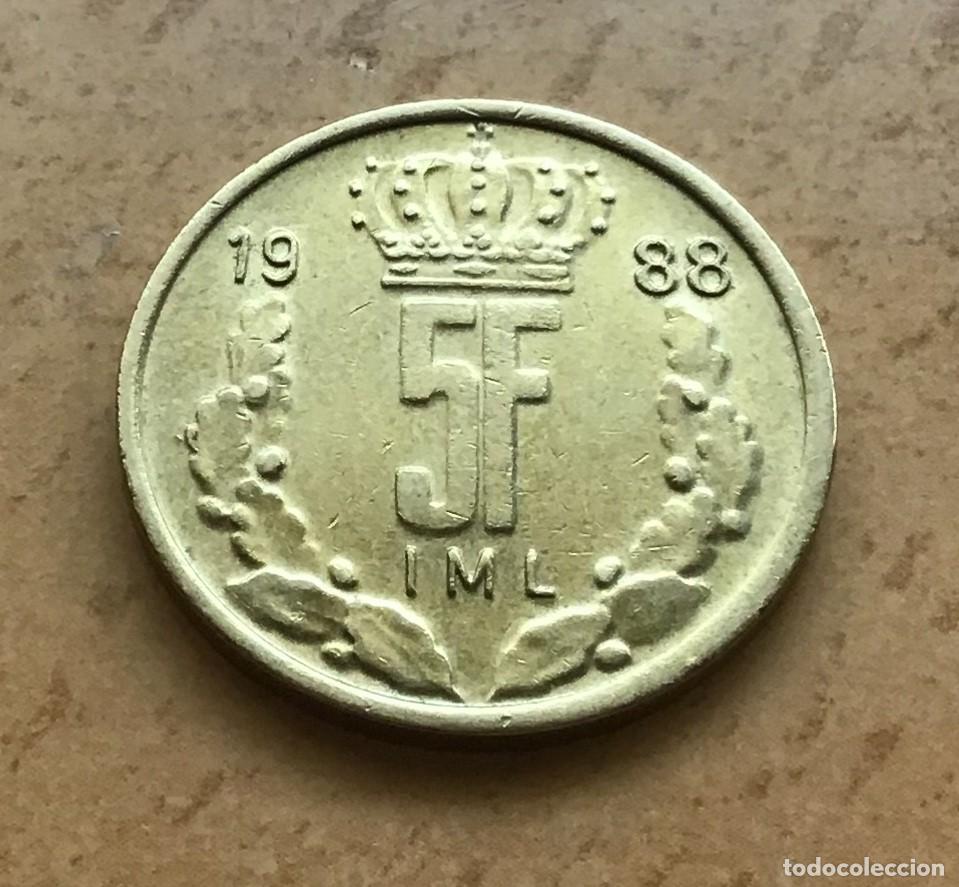 Monedas antiguas de Europa: 5 francos de Luxemburgo. A&ntilde;o 1988