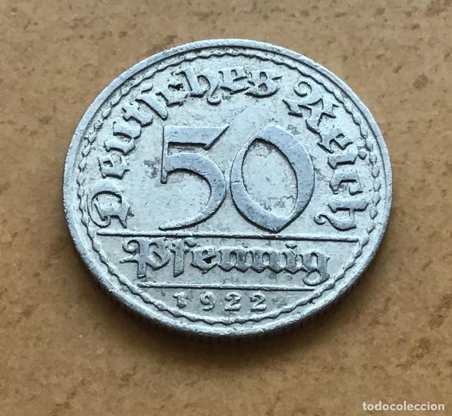Monedas antiguas de Europa: 50 pfennig de Alemania (Weimar). A&ntilde;o 1922 ceca D