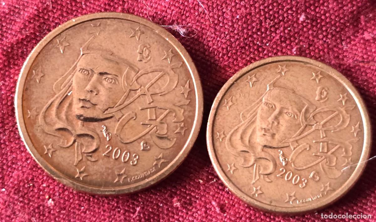 Monedas antiguas de Europa: 2 Monedas de Francia 2003 - 1 y 2 centimos de Euro