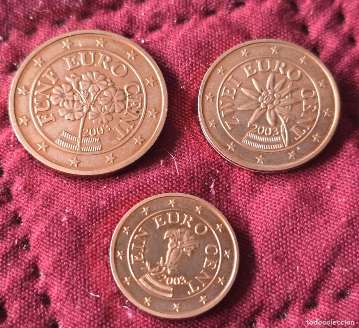 Monedas antiguas de Europa: conjunto de monedas de 1, 2 y 5 c&eacute;ntimos de euro de Austria del a&ntilde;o 2003