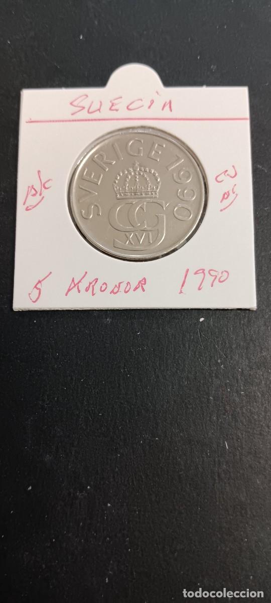 Monnaies anciennes de Europe: SUECIA 5 KRONOR 1990 BC KM=853 (CUPRONIQUEL) CARL GUSTAV XVI