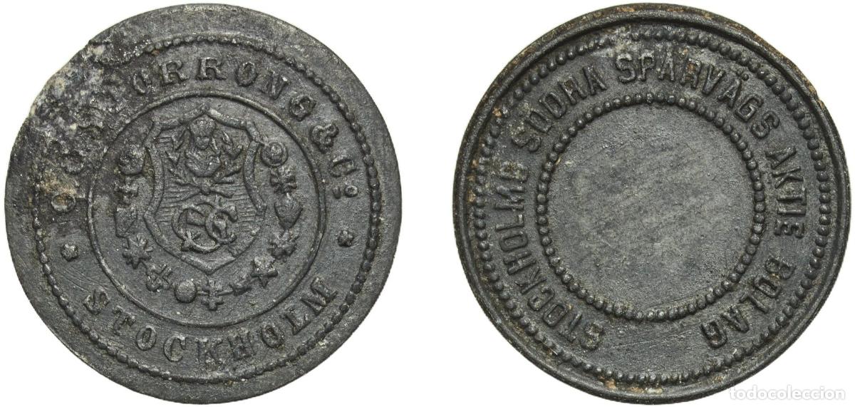 Monedas antiguas de Europa: Sweden ND Transport Token - STOCKHOLMS S&Ouml;DRA SP&Aring;RV&Auml;GS AKTIE BOLAG (Stockholm, Sweden) Brass Sporron
