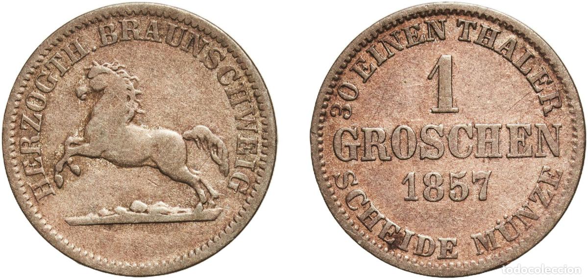 Monedas antiguas de Europa: Germany Duchy of Brunswick German states 1857 1 Groschen - William Billon (.220 silver) Hanover Min