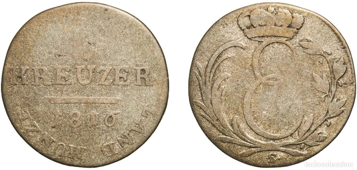 Monedas antiguas de Europa: Germany Saxe-Coburg-Saalfeld, Duchy of German states 1816 6 Kreuzers - Ernest I Billon (.305 silver
