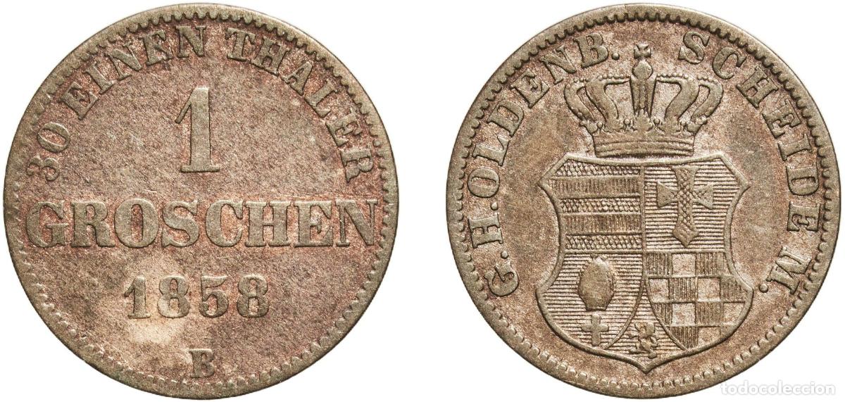 Monedas antiguas de Europa: Germany Grand duchy of Oldenburg German states 1858 1 Groschen - Peter II Billon (.222 silver) Hano
