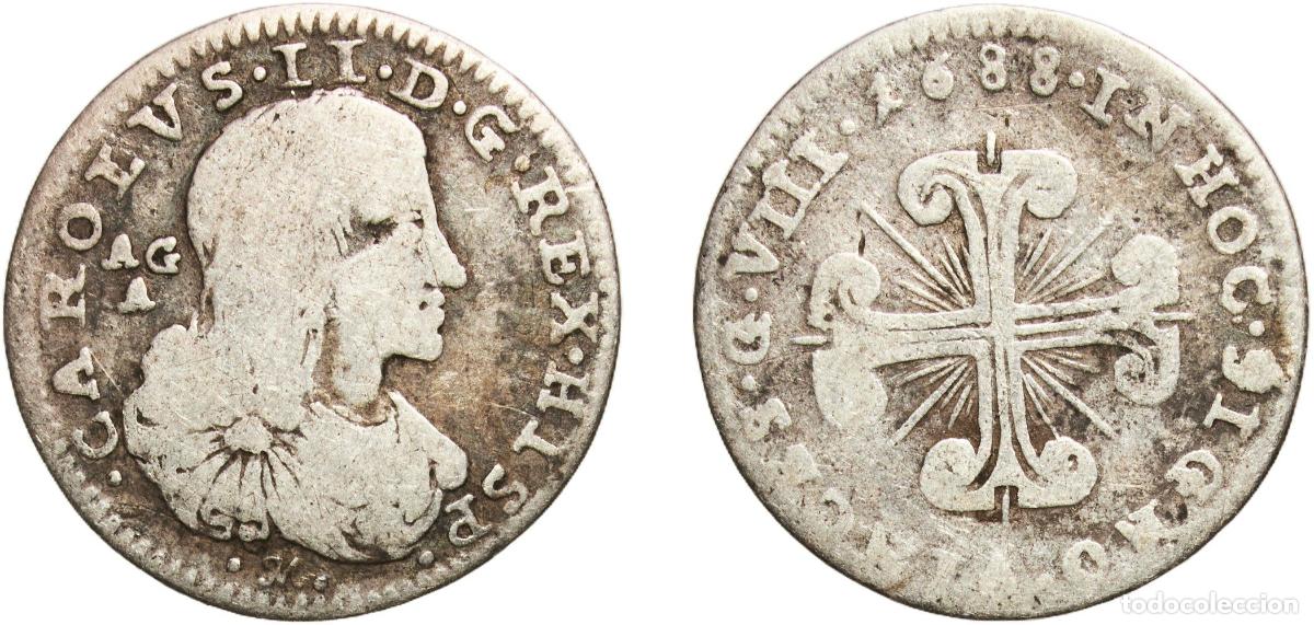 Monedas antiguas de Europa: Italy Kingdom of Naples Italian states 1688 AGA 8 Grana - Carlo II Silver 1.86g VF Magliocca 52