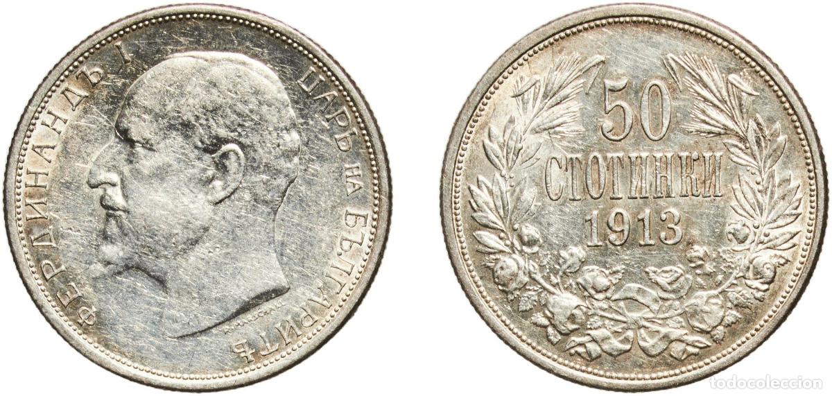 Monedas antiguas de Europa: Bulgaria Kingdom 1913 50 Stotinki - Ferdinand I Silver (.835) Kremnica Mint (3000000) 2.47g AU KM
