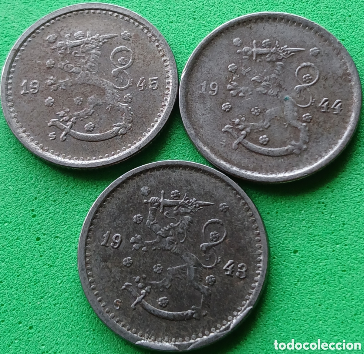 Monedas antiguas de Europa: Finlandia 50 pennia 1943-1944-1945 km#26b