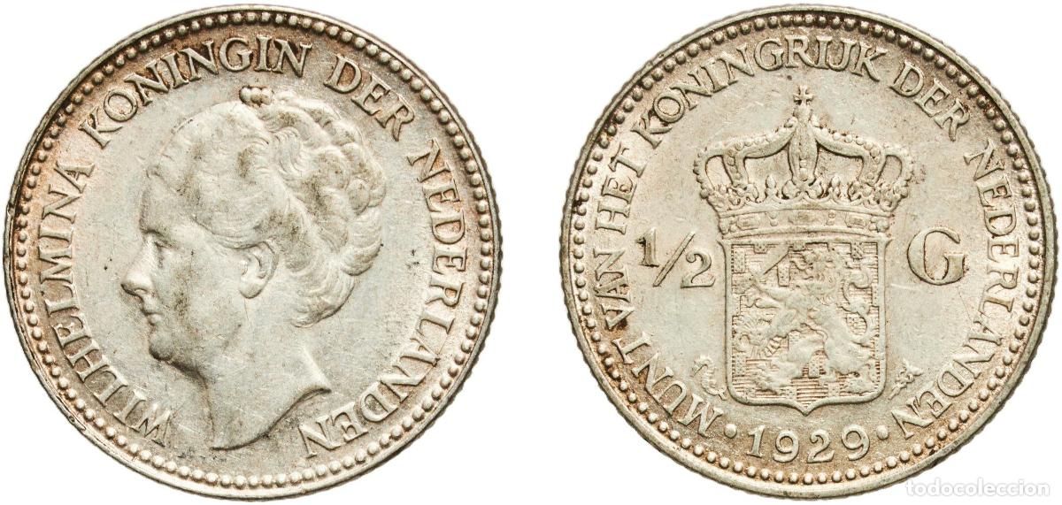 Monedas antiguas de Europa: Netherlands Kingdom 1929 &frac12; Gulden - Wilhelmina Silver (.720) Utrecht Mint (14000000) 5g AU Sch 844