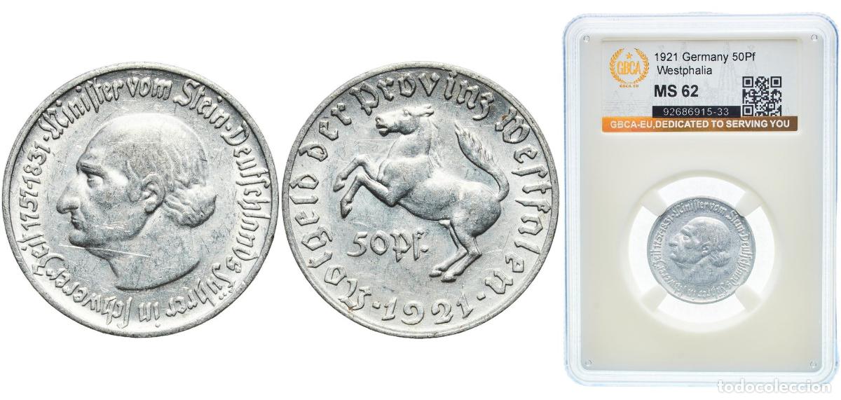 Monedas antiguas de Europa: Germany Prussian province of Westphalia Weimar Republic 1921 50 Pfennig - Westfalen (Freiherr vom S