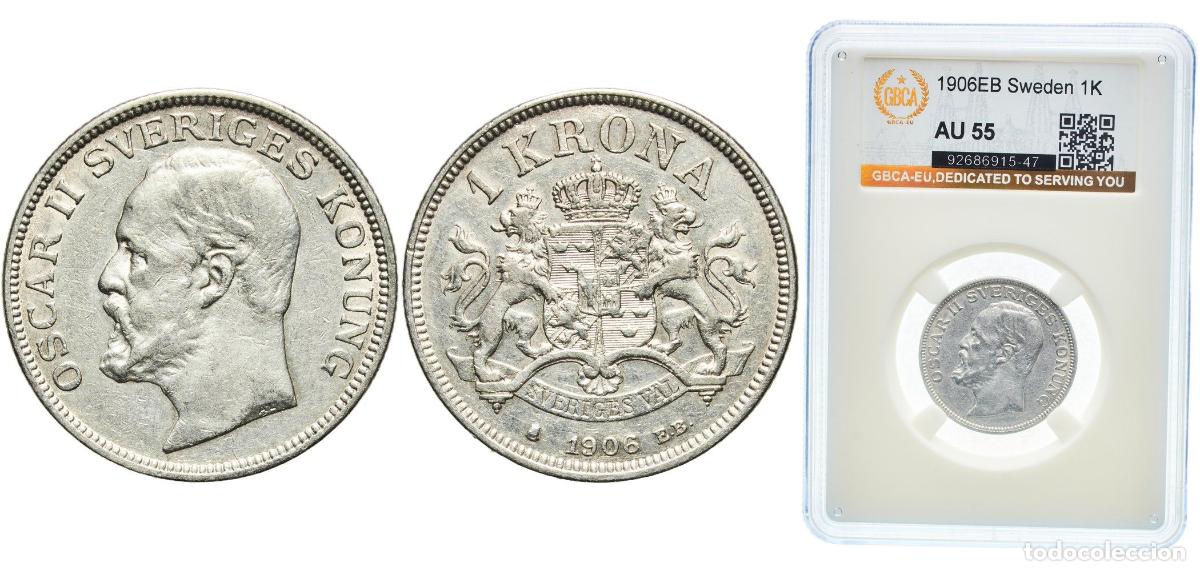 Monedas antiguas de Europa: Sweden Kingdom 1906 1 Krona - Oscar II Silver (.800) Kungliga Myntet (426939) 7.5g GBCA AU KM 772