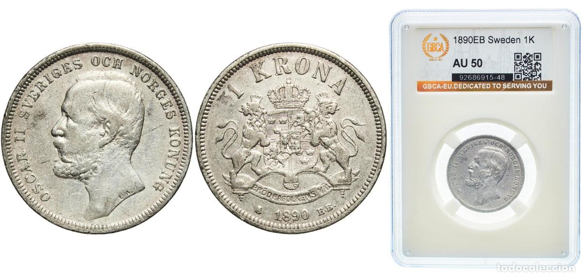 Monedas antiguas de Europa: Sweden Kingdom 1890 1 Krona - Oscar II Silver (.800) Kungliga Myntet (593951) 7.5g GBCA AU KM 760