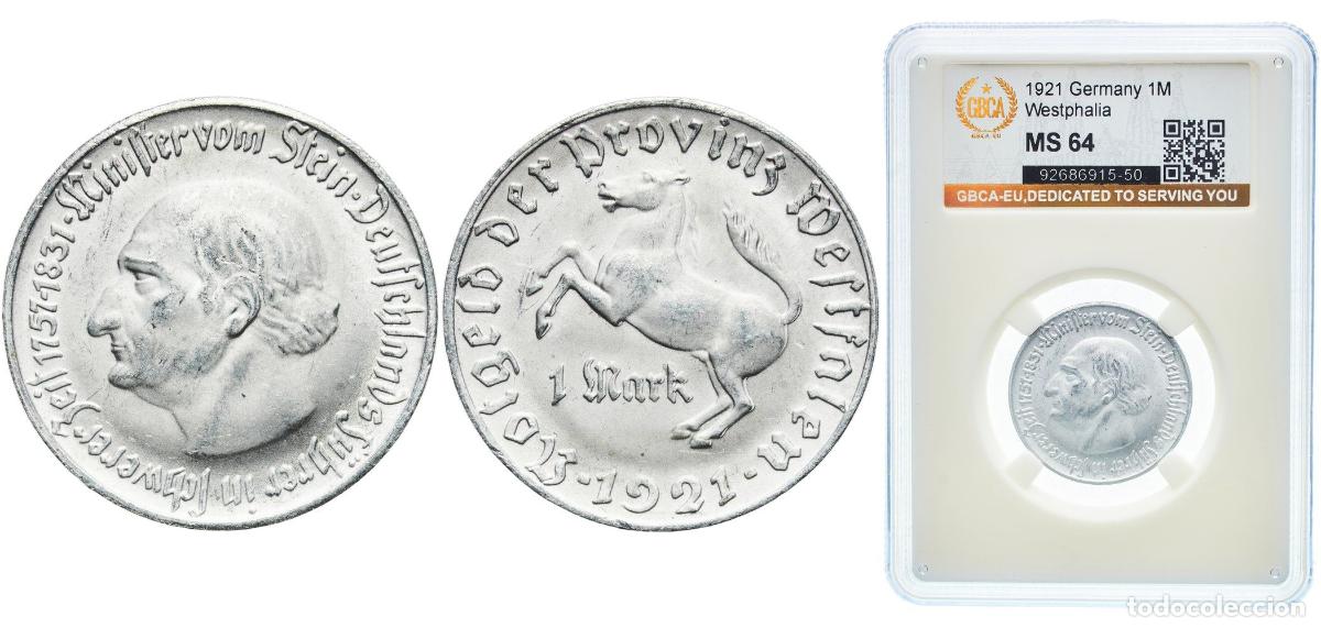 Monedas antiguas de Europa: Germany Prussian province of Westphalia Weimar Republic 1921 1 Mark - Westfalen (Freiherr vom Stein