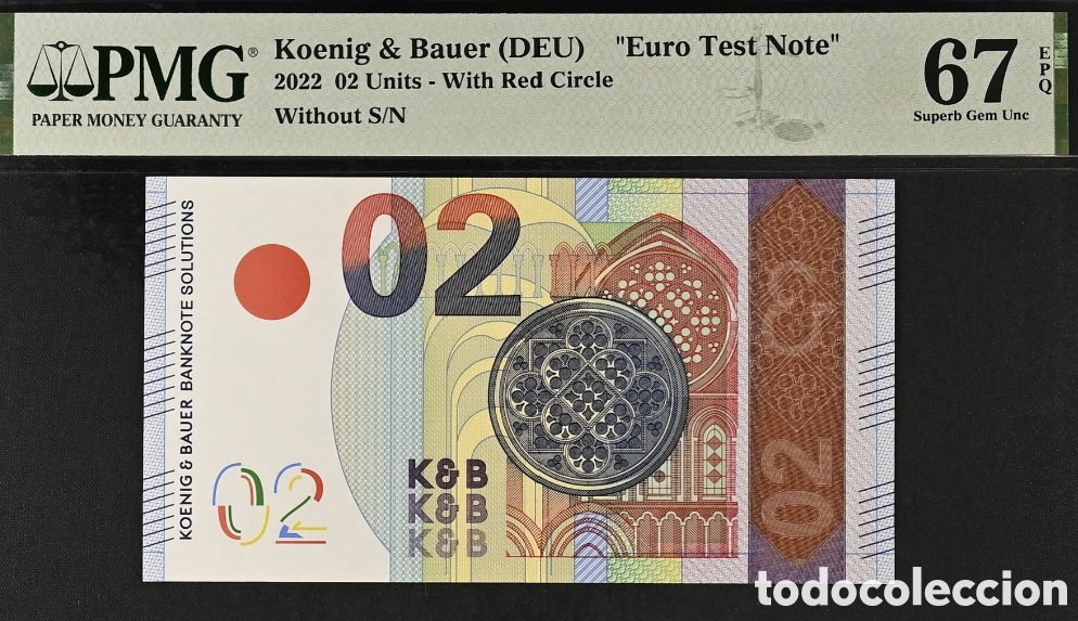 Monedas antiguas de Europa: EURO Test Note KOENING & BAUER 2022, PMG 67 EPQ