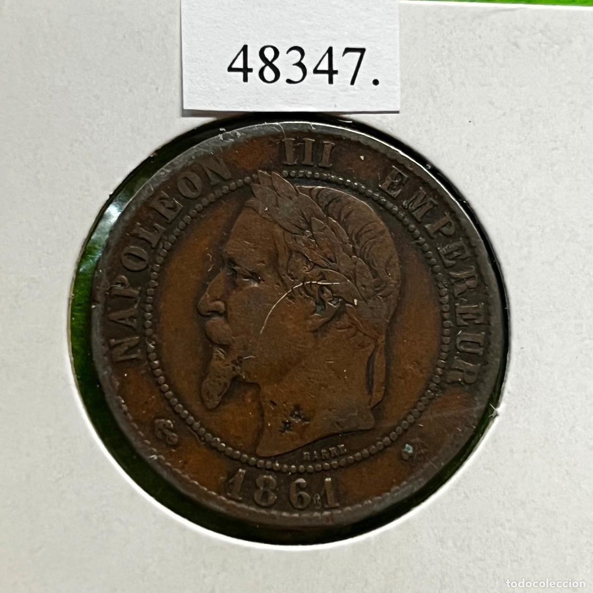 Monedas antiguas de Europa: Francia 10 centimos 1861 K, Burdeos (Bordeaux)