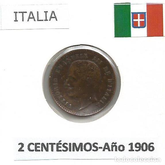 Monedas antiguas de Europa: ITALIA. MONEDA DE 2 CENT&Eacute;SIMOS-CENTESIMI A&Ntilde;O 1906. ENCARTONADA