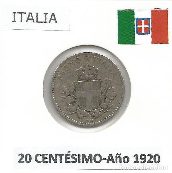 Monedas antiguas de Europa: ITALIA. MONEDA DE 20 CENT&Eacute;SIMOS-CENTESIMI A&Ntilde;O 1920. ENCARTONADA
