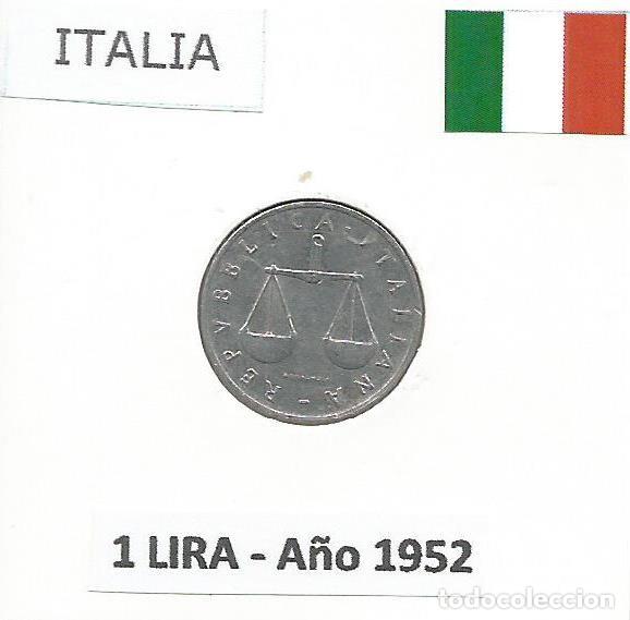 Monedas antiguas de Europa: ITALIA. MONEDA DE 1 LIRA A&Ntilde;O 1952. ENCARTONADA