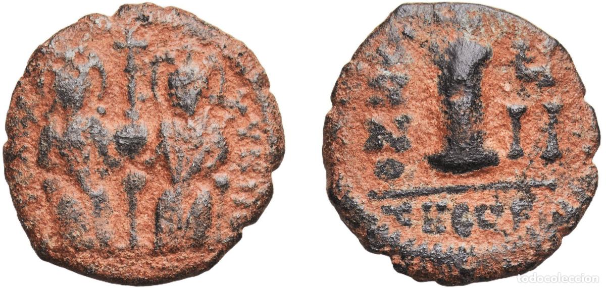Monedas antiguas de Europa: Byzantine states Byzantine Empire ANNO Ч/II (571 - 572) &tau;&Eta;Єч&Rho; 10 Nummi - Justin II and Aelia Sophia