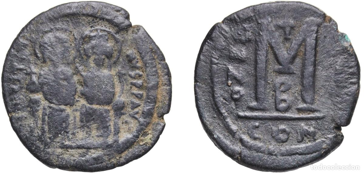 Monedas antiguas de Europa: Byzantine states Byzantine Empire 565 - 578 40 Nummi - Justin II and Sophia Bronze Constantinopolis