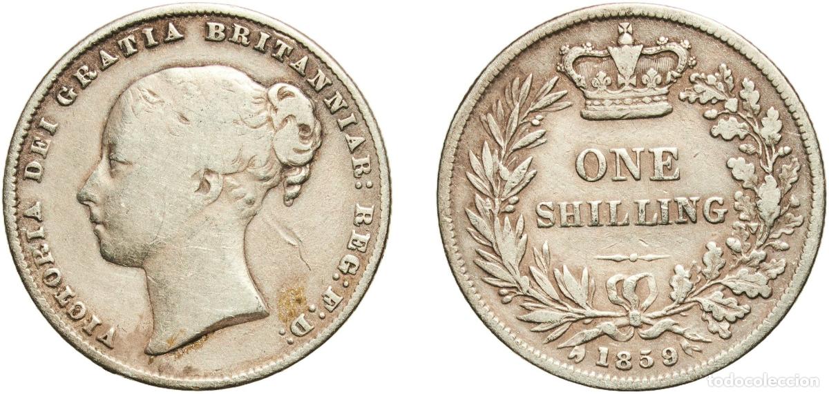 Monedas antiguas de Europa: Great Britain United Kingdom United Kingdom 1859 1 Shilling - Victoria (1st portrait; 'Young Head')