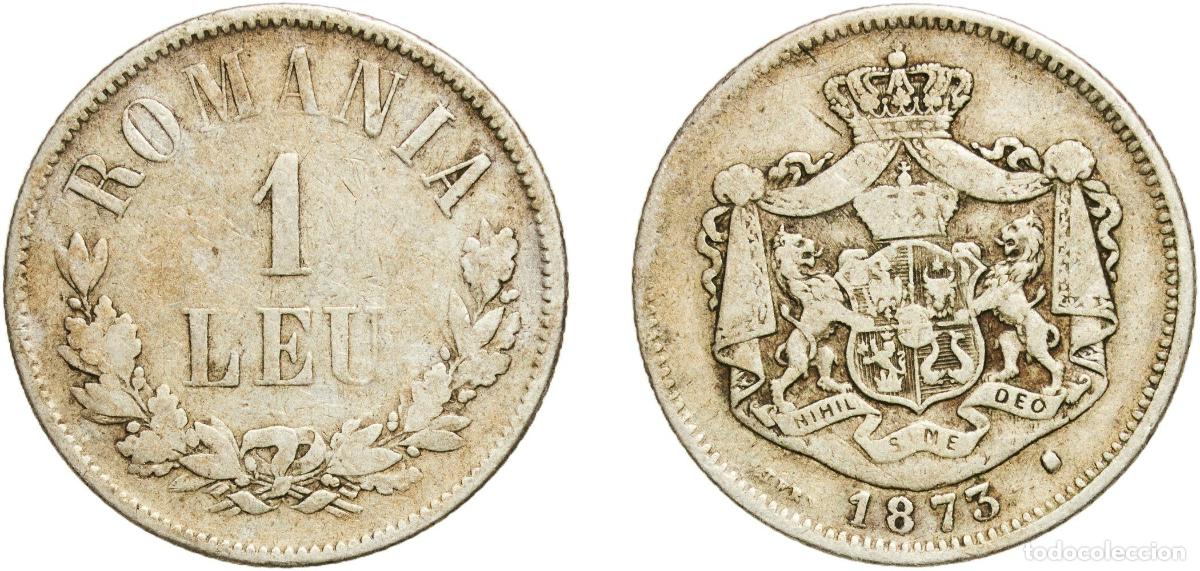 Monedas antiguas de Europa: Romania Kingdom 1873 1 Leu - Carol I Silver (.835) Royal Mint of Belgium (4443393) 4.85g VF KM 10