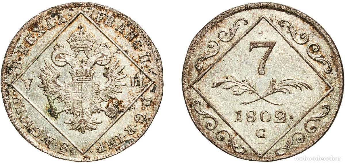Monedas antiguas de Europa: Austria Empire 1802 C 7 Kreuzers - Franz II Billon (.250 silver) 4.62g AU KM 2129 MT 1392