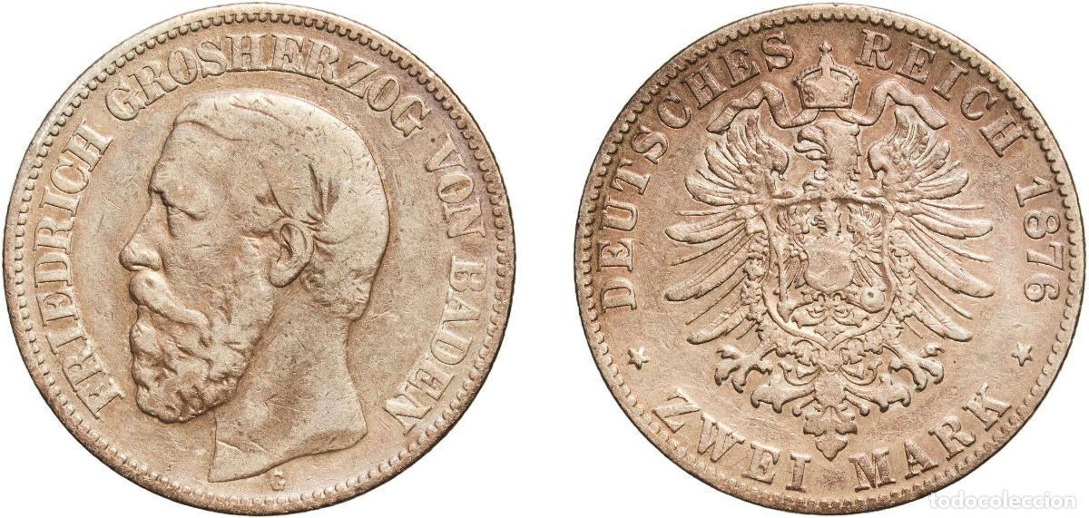 Monedas antiguas de Europa: Germany Grand Duchy of Baden Second Empire 1876 G 2 Mark - Frederick I Silver (.900) Staatliche M&uuml;n