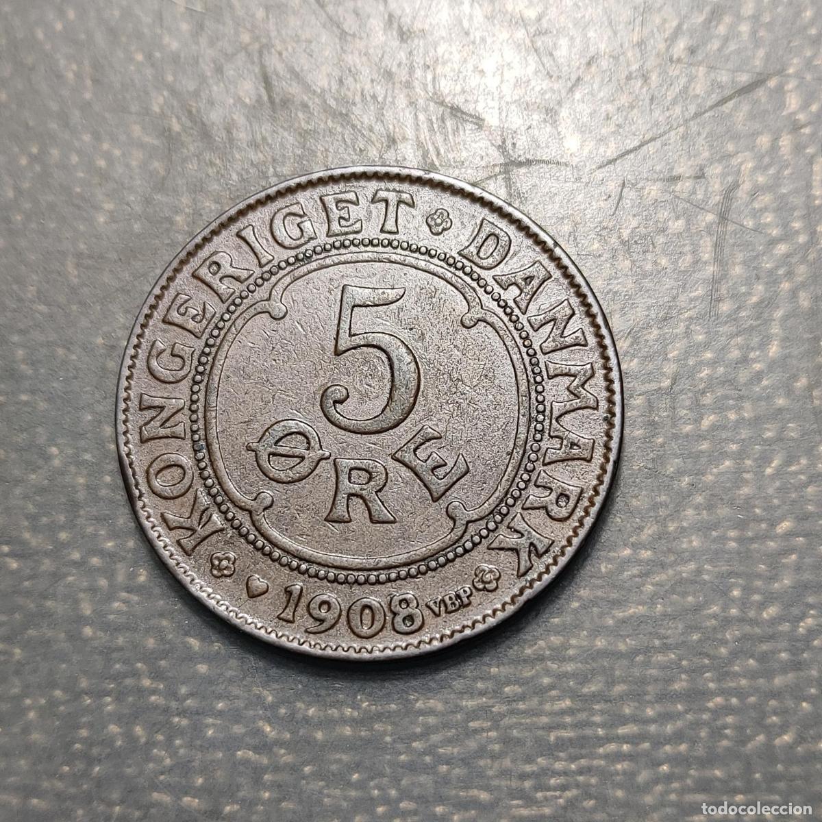 Monedas antiguas de Europa: DINAMARCA DENMARK 5 ORE 1908 MBC