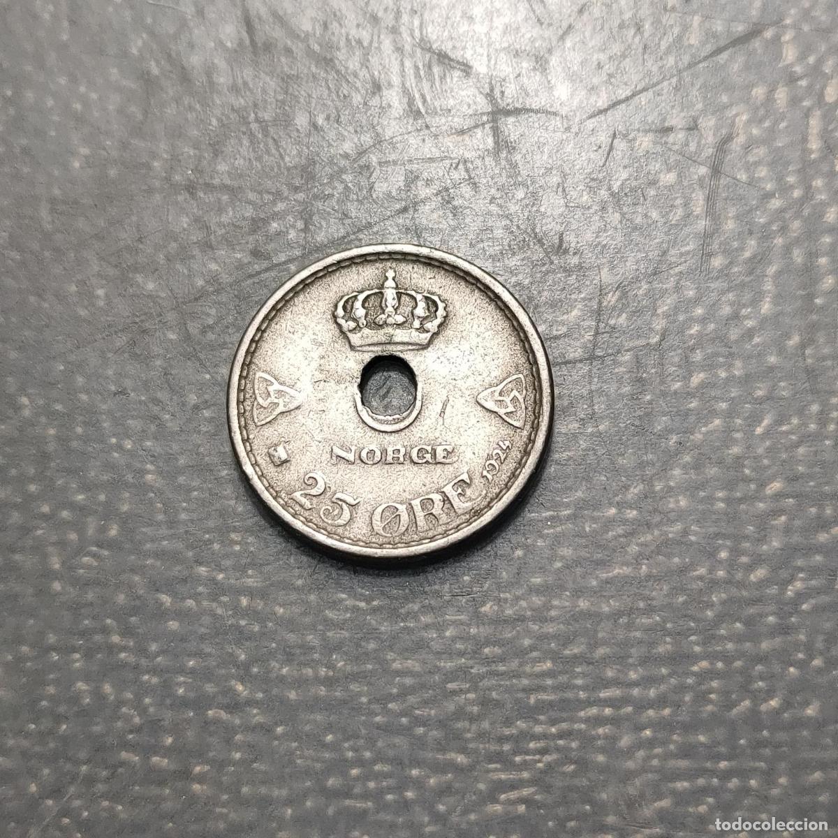Monedas antiguas de Europa: ERROR NORUEGA NORWAY 25 ORE 1925 AGUJERO DESPLAZADO ERROR